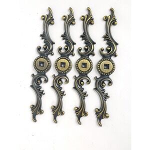 4 French Provisional Backplate Vintage Cabinet Pull Knobs  Antique Finish  6"